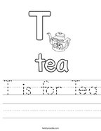 T is for Tea Handwriting Sheet