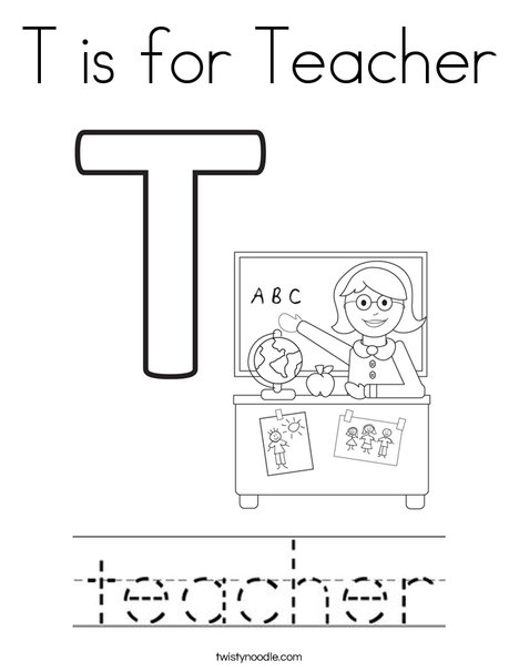 t is for teacher coloring page twisty noodle
