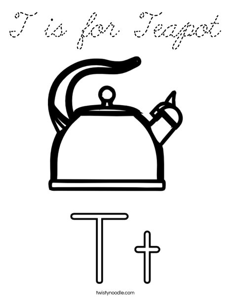 T is for Teapot Coloring Page
