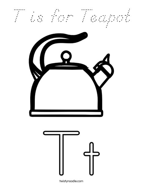 T is for Teapot Coloring Page