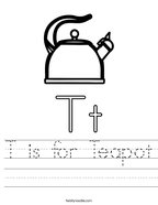 T is for Teapot Handwriting Sheet