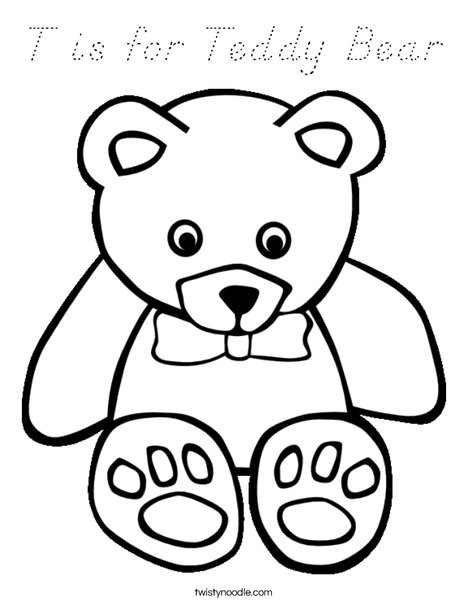 T is for Teddy Bear Coloring Page