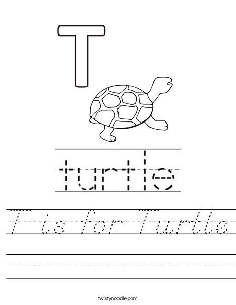 T is for Turtle Worksheet - D'Nealian - Twisty Noodle