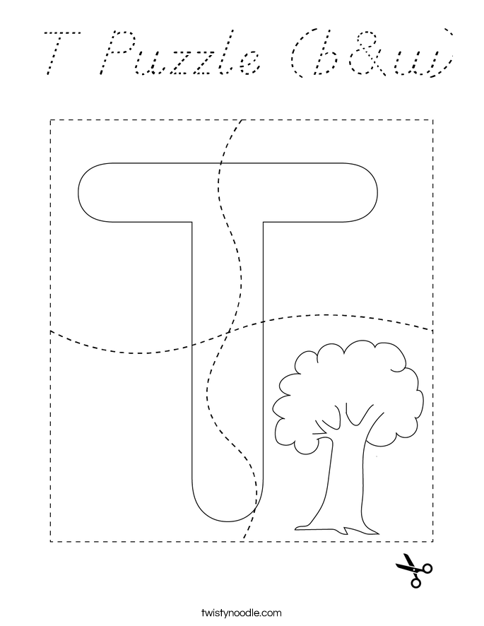 T Puzzle (b&w) Coloring Page