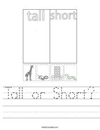 Tall or Short Handwriting Sheet