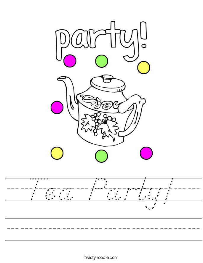 Tea Party Worksheet - D'Nealian - Twisty Noodle