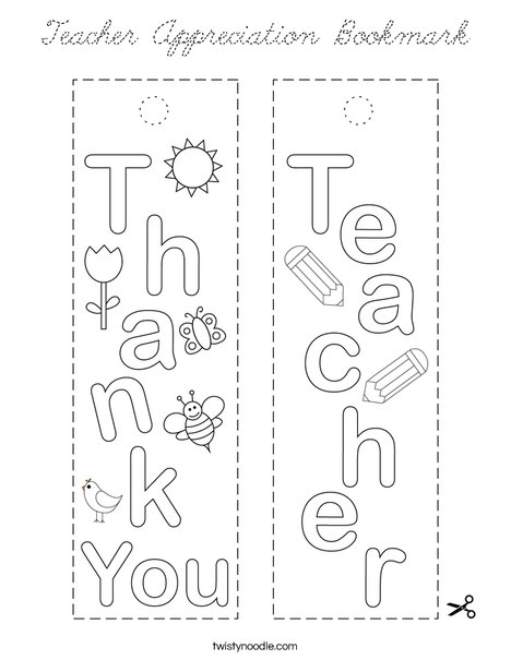 Teacher Appreciation Bookmark Coloring Page