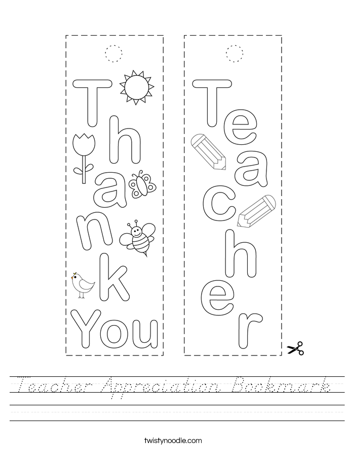 Teacher Appreciation Bookmark Worksheet
