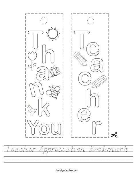Teacher Appreciation Bookmark Worksheet