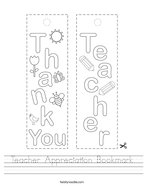 Teacher Appreciation Bookmark Handwriting Sheet