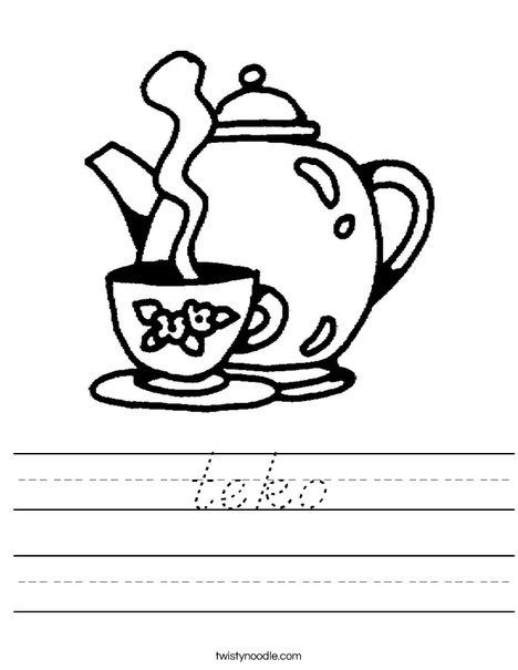 Teapot with Cup Worksheet