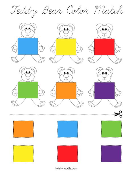 Teddy Bear Color Match Coloring Page