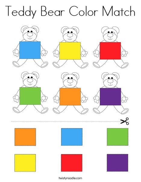 Teddy Bear Color Match Coloring Page
