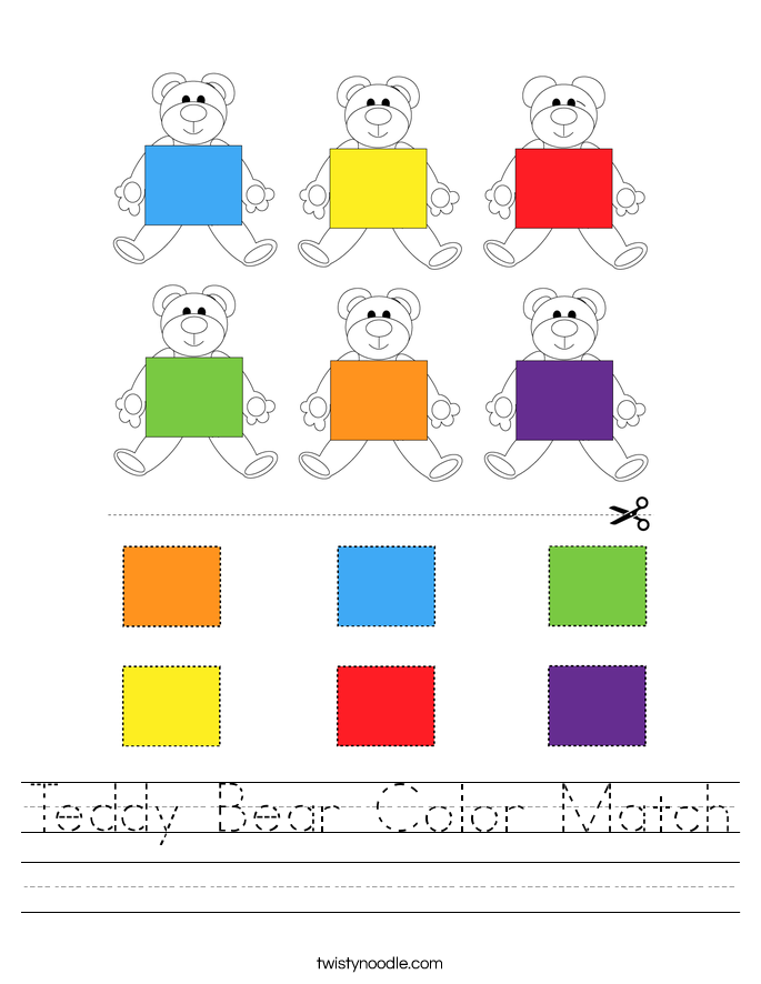 Teddy Bear Color Match Worksheet