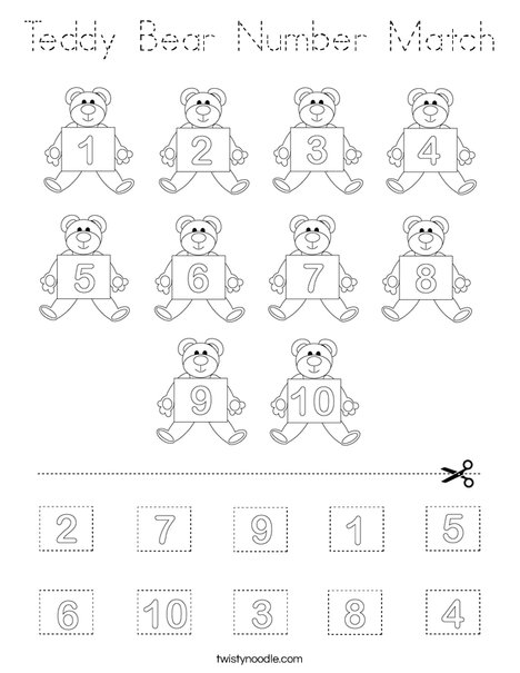Teddy Bear Number Match Coloring Page