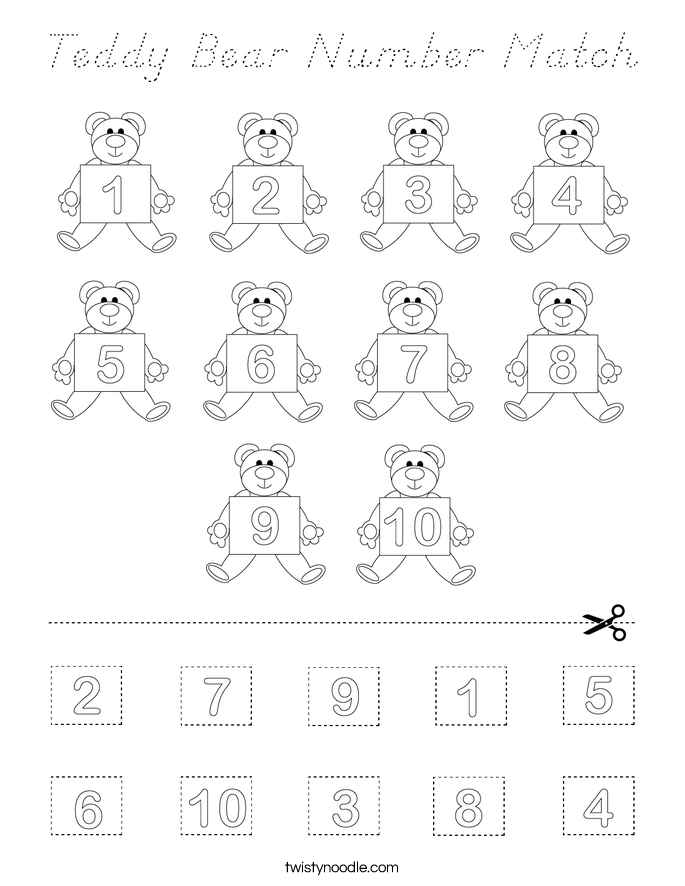Teddy Bear Number Match Coloring Page