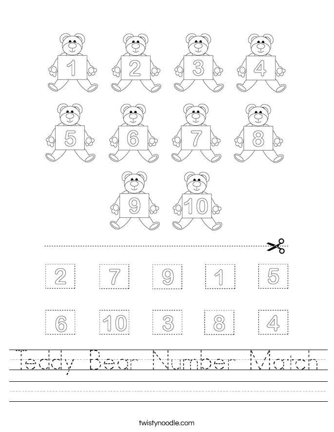 Teddy Bear Number Match Worksheet