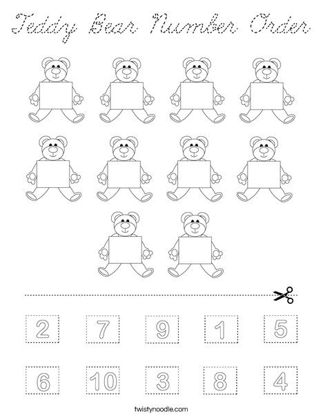 Teddy Bear Number Order Coloring Page