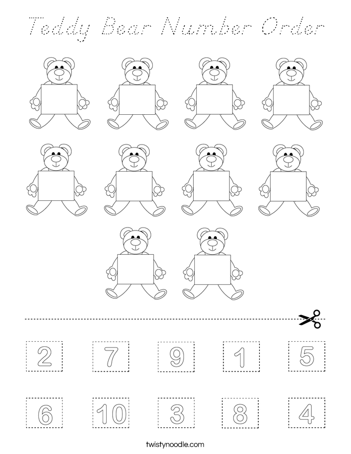 Teddy Bear Number Order Coloring Page