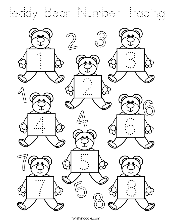 Teddy Bear Number Tracing Coloring Page