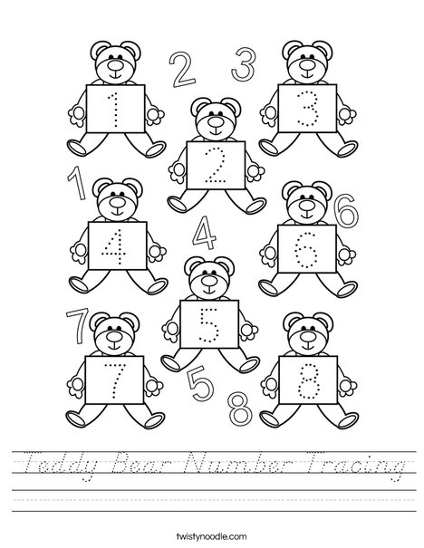 Teddy Bear Number Tracing Worksheet