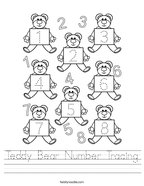 Teddy Bear Number Tracing Handwriting Sheet