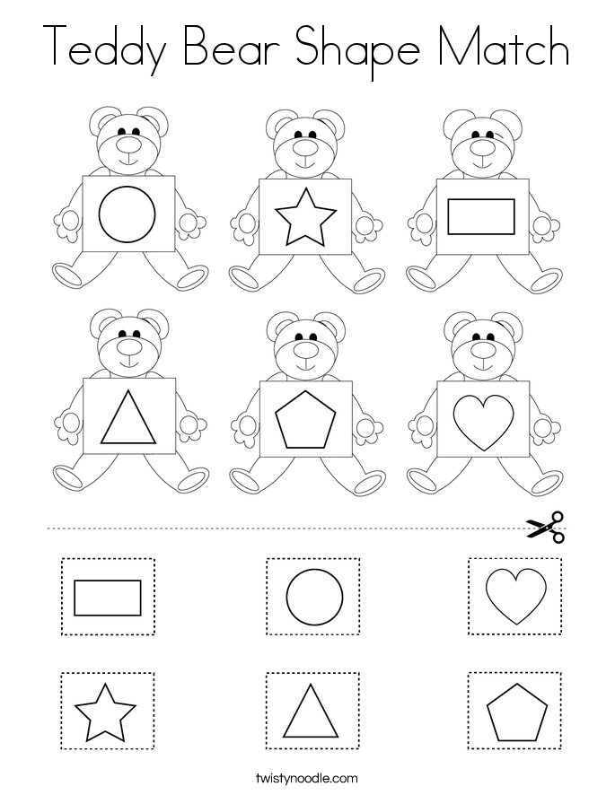 Teddy Bear Shape Match Coloring Page