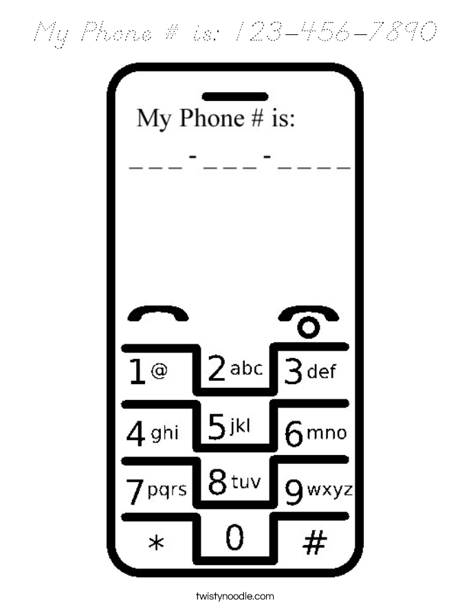 My Phone # is: 123-456-7890 Coloring Page