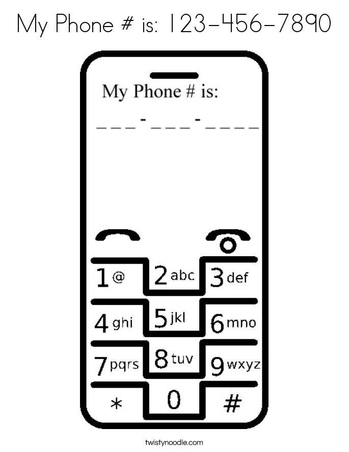 My Phone # is: 123-456-7890 Coloring Page