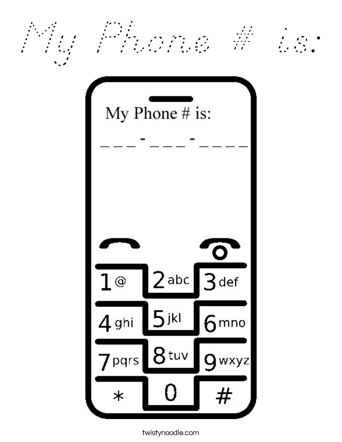 My Phone # is: Coloring Page