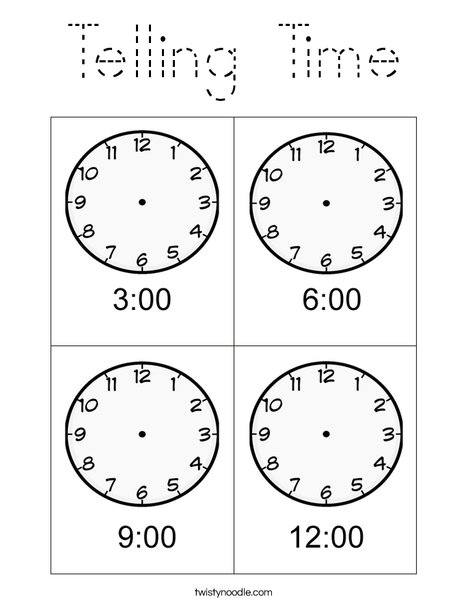 telling time coloring page tracing twisty noodle