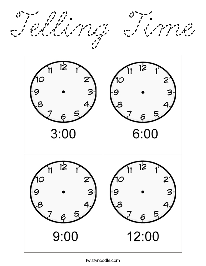telling time coloring page cursive twisty noodle