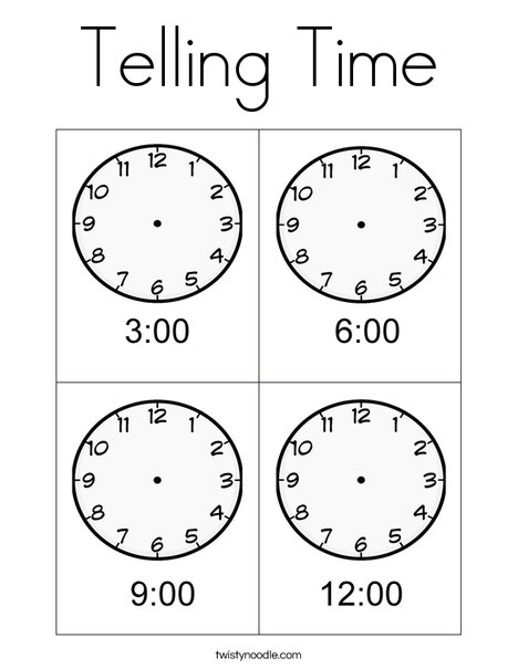 telling time coloring page twisty noodle