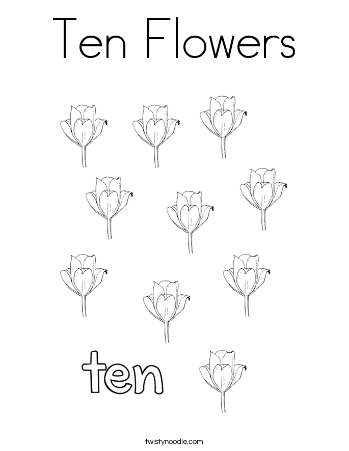 Ten Flowers Coloring Page