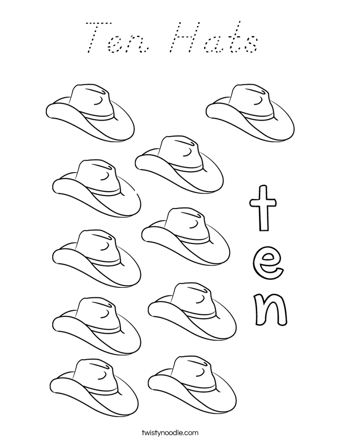 Ten Hats Coloring Page