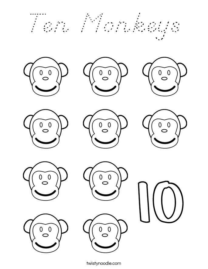 Ten Monkeys Coloring Page