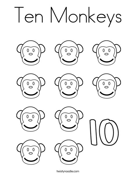 Ten Monkeys Coloring Page
