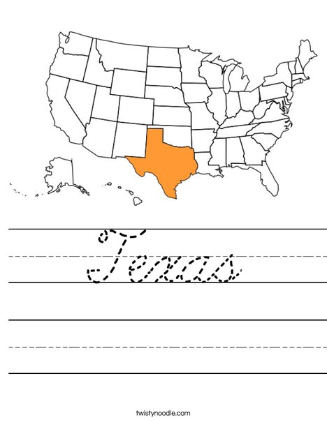 Texas Worksheet - Cursive - Twisty Noodle