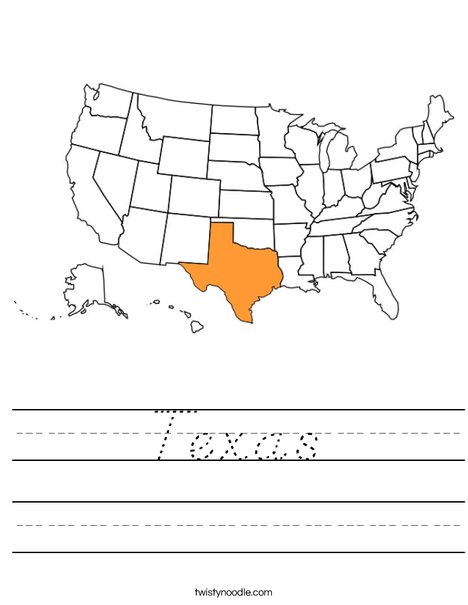 Texas Worksheet - D'Nealian - Twisty Noodle