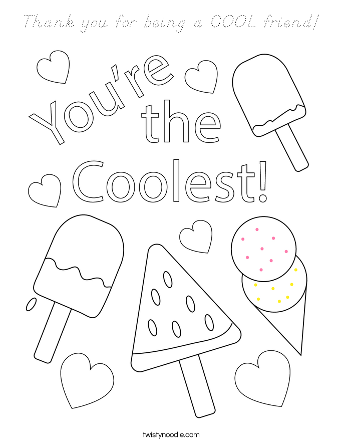 Thank you for being a COOL friend! Coloring Page