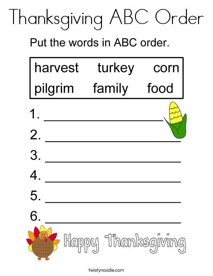 Thanksgiving ABC Order Coloring Page