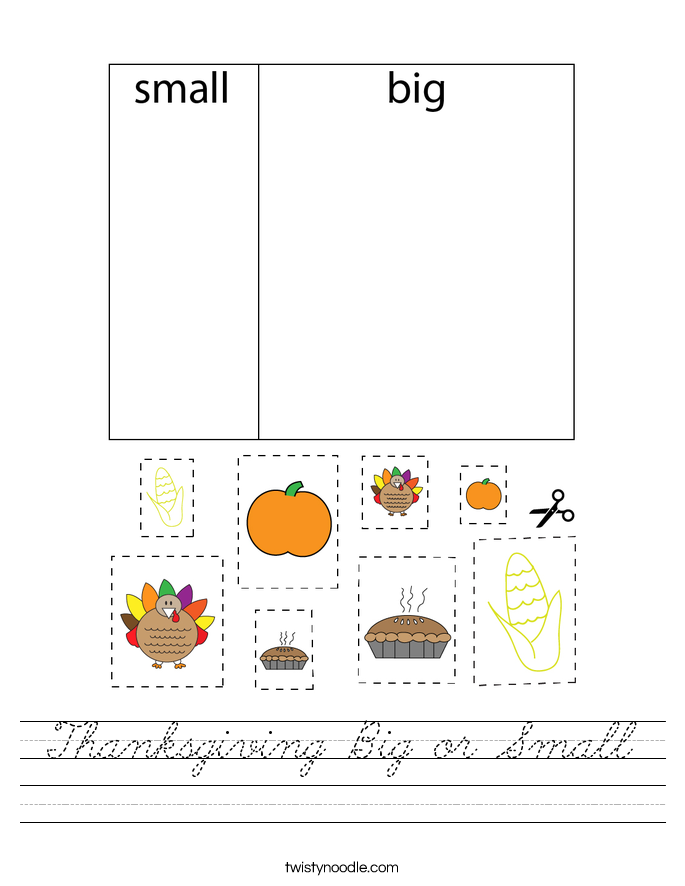 Thanksgiving Big or Small Worksheet