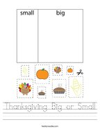 Thanksgiving Big or Small Handwriting Sheet