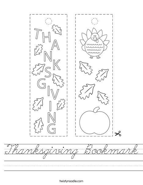 Thanksgiving Bookmark Worksheet