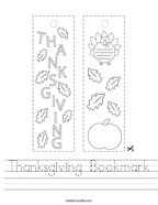 Thanksgiving Bookmark Handwriting Sheet