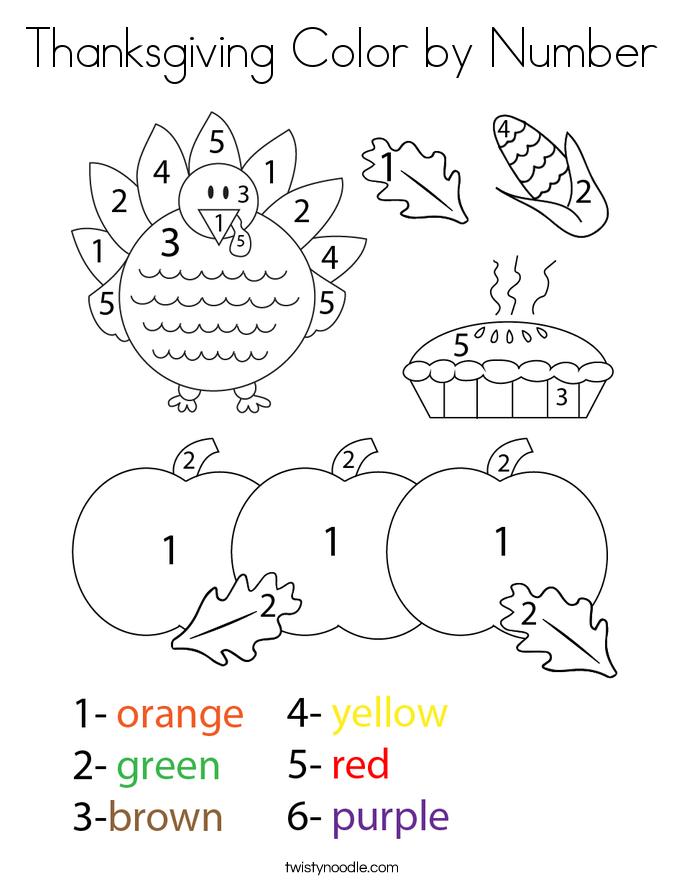 Thanksgiving Color by Number Coloring Page Twisty Noodle
