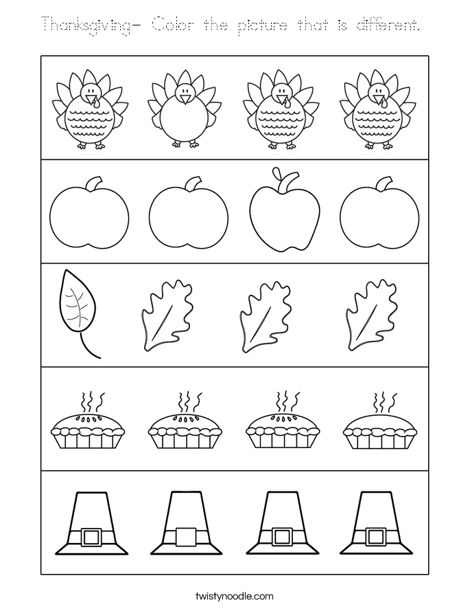 Thanksgiving- Color the picture that is different.  Coloring Page