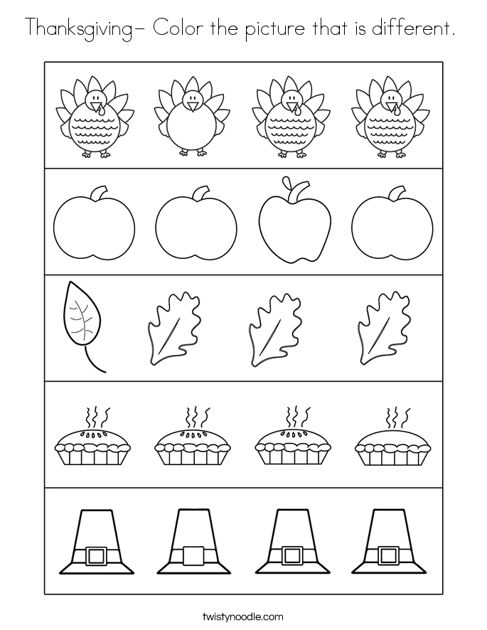 Thanksgiving- Color the picture that is different.  Coloring Page