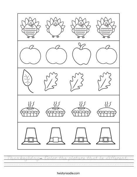 Thanksgiving- Color the picture that is different.  Worksheet