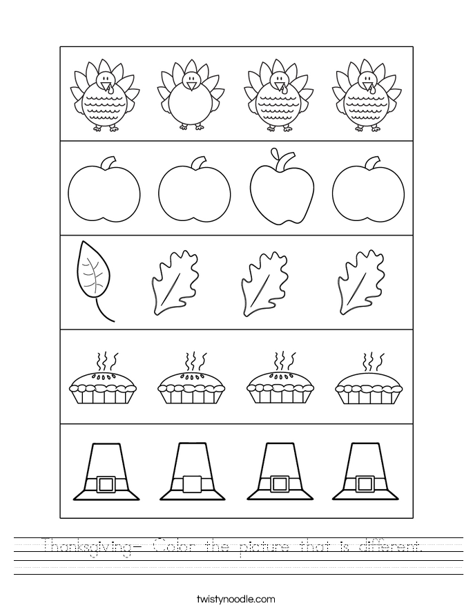 Thanksgiving- Color the picture that is different.  Worksheet